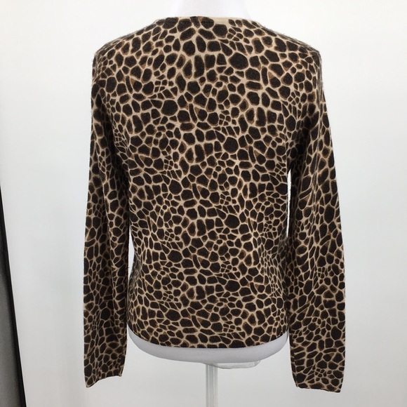 Ann Taylor Brown Animal Print Knit Cardigan Womens XS Merino Wool Sweater Angora - Picture 5 of 12